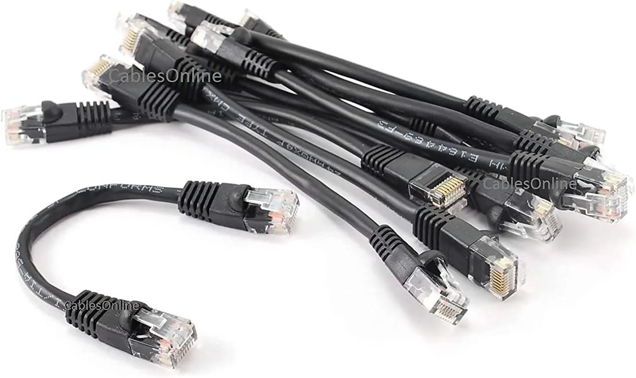 CablesOnline Pachet de 10 Cablu Patch CAT5e UTP Ethernet RJ45 6 inch Negru cu 8 Fire Complete
