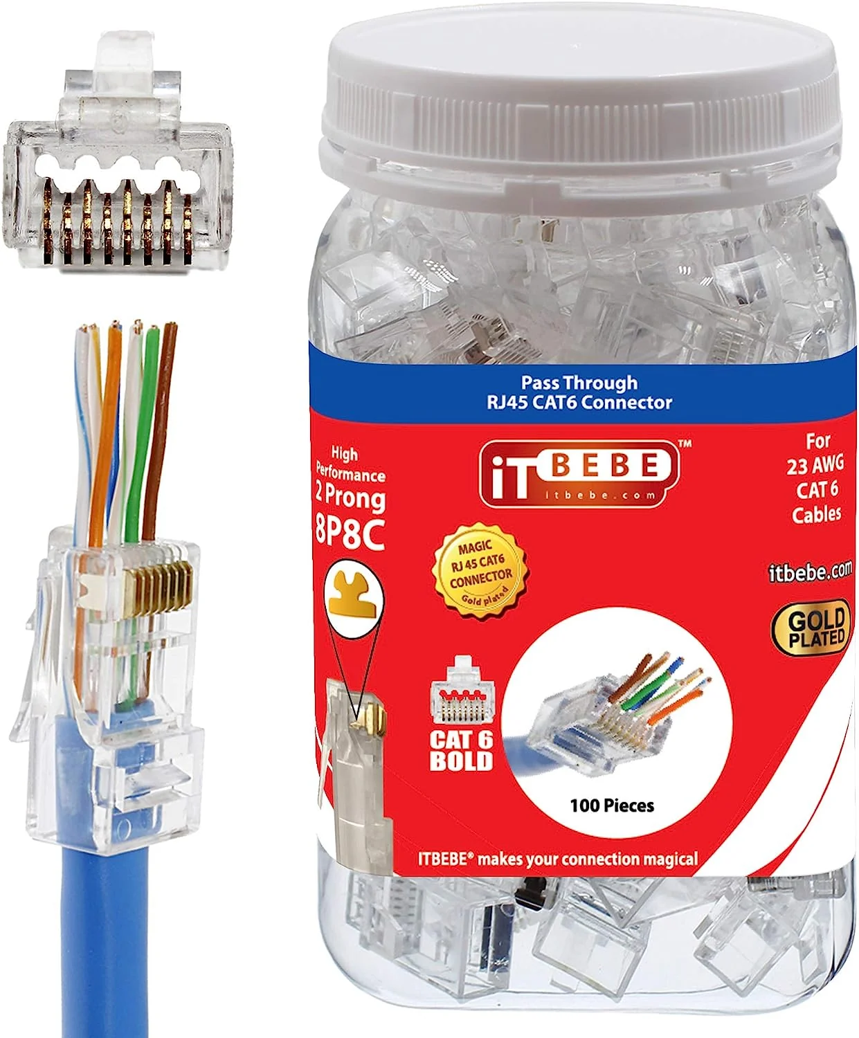 ITBEBE 50 Bucăți Conector RJ45 Cat6 Placat cu Aur Pass Through