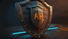 O imagine animată 3D a unui scut cu literele AI pe el, care blochează săgețile care se apropie și care simbolizează amenințările cibernetice.