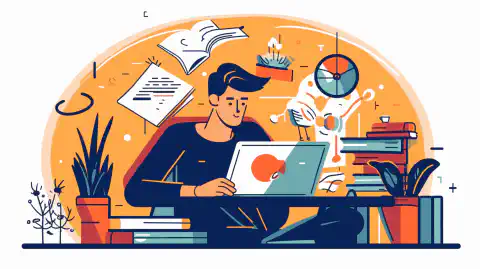O imagine în stil de desen animat a unei persoane care studiază la un birou cu un laptop și diverse cărți și notițe, cu logo-ul CEH în fundal.