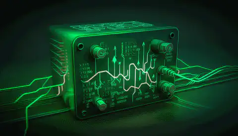 o placă de circuit verde, în formă de cutie, cu simboluri de conectare la internet ca fire conectate la ea.
