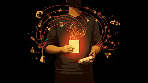 O ilustrație simbolică a unei persoane care deține un semnal Wi-Fi cu simboluri de bani care curg în buzunar.