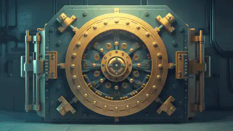 O ilustrație simbolică care prezintă un seif încuiat cu informații neclasificate în interior.