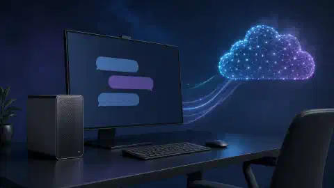 O stație de lucru AI locală conectată la un serviciu cloud prin căi de date vizibile