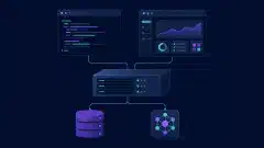Clienți terminal și desktop conectați la un server central, cu simboluri separate pentru depozit și inferență