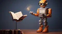Un robot simplificat și prietenos care explică acronimele tehnice unui începător cu entuziasm.